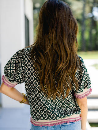 Daisy Dark Green Geo Floral Top