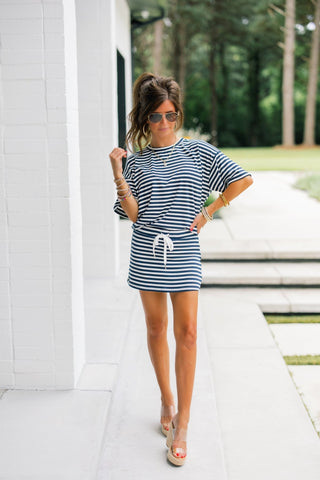 Lazy Luxe Stripe Set-Navy