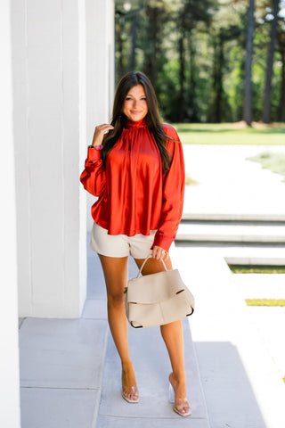 She's The Moment Burnt Orange Satin Top - Instyle Boutique