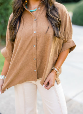 Camel & Collected Button Up Top - Instyle Boutique