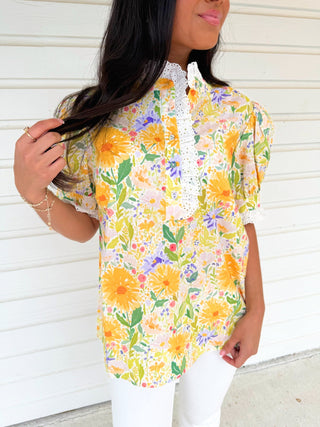 Yellow Blossom Mix Print Top - Instyle Boutique