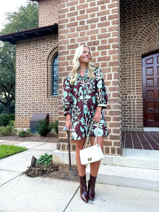 Time After Time Brown Printed Dress
