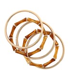 Set of five bangles: 2 bamboo-inspired and 3 polished gold; stackable bracelet set.