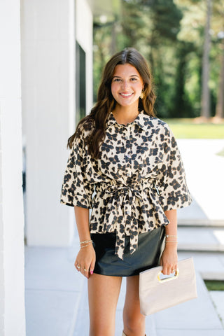 Neutral Leopard Drawstring Top - Instyle Boutique
