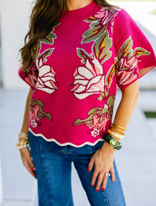 Marli Magenta Floral Sweater Top - Instyle Boutique