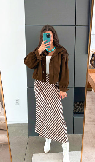 Truffle & Cream Satin Midi Skirt - Instyle Boutique