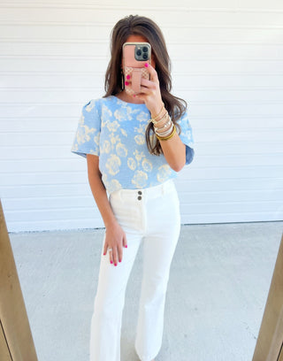 Golden Girl Floral Top - Blue - Instyle Boutique