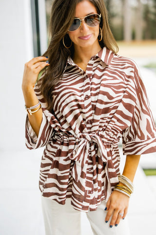 City Safari Tie Waist Top - Instyle Boutique