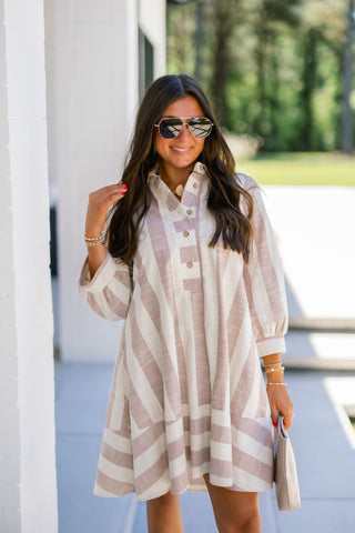 Oh So Oatmeal Striped Dress - Instyle Boutique