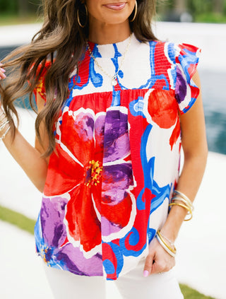 Brushstroke Bloom Ruffle Top - Instyle Boutique