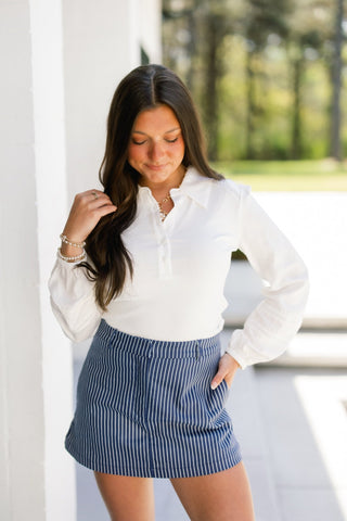 Navy Striped Skort - Instyle Boutique