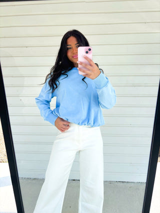 Blue Cloud Bubble Hem Pullover - Instyle Boutique