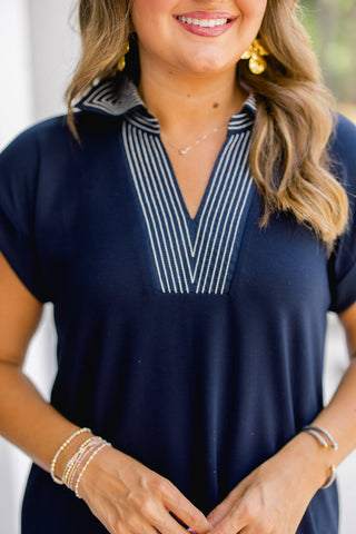 Navy Days Striped Collar Midi Dress - Instyle Boutique
