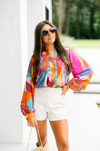 Allie Abstract Magenta Top