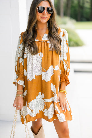 Floral Frenzy Brown Tiered Dress