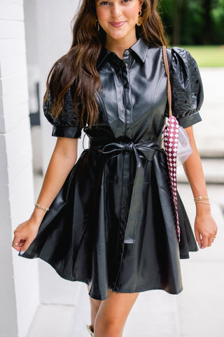 Black Faux Leather Floral Lace Sleeve Mini Dress - Instyle Boutique