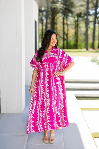 Palm Breeze Magenta Midi Dress - Instyle Boutique