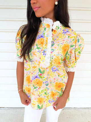 Yellow Blossom Mix Print Top - Instyle Boutique