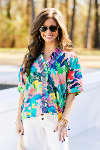 Girls Love Florals Coral Combo Top - Instyle Boutique