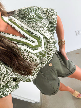 On My Mind Olive Abstract Top