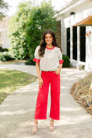 Juliette Floral Eyelet Puff Sleeve Top - Instyle Boutique