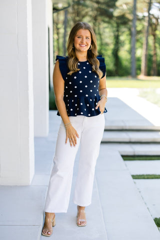 Sweetly Spotted Navy Sweater Tank - Instyle Boutique