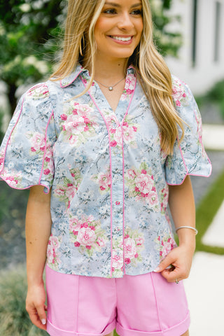 Porcelain Blue Floral Top ~FINAL SALE~
