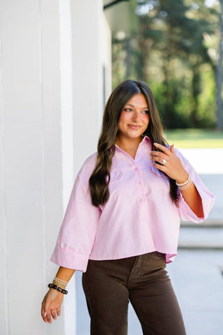 The Clean Girl Button Down Top-Baby Pink - Instyle Boutique