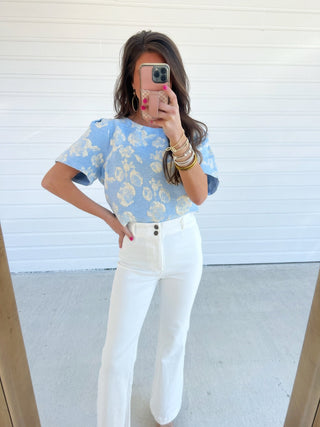 Golden Girl Floral Top - Blue - Instyle Boutique