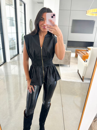 Zip Into Style Black Peplum Top