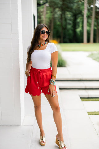 Sweet Edge Scallop Shorts- Red - Instyle Boutique
