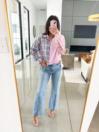 Purple and Plaid Button Up Top