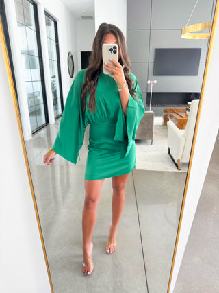 Live In The Moment Emerald Satin Mini Dress