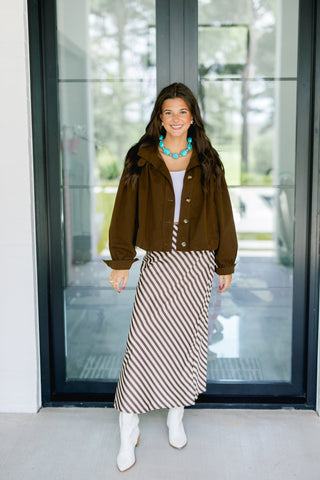 Truffle & Cream Satin Midi Skirt - Instyle Boutique