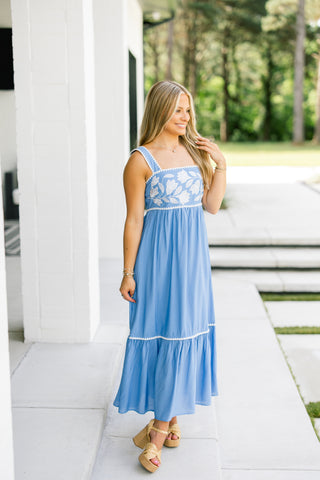 Call Me Cute Chambray Embroidered Dress