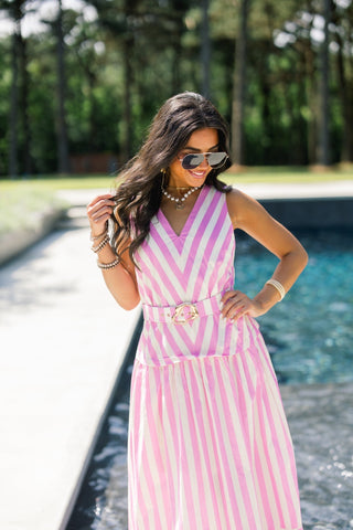 Candy Stripe Belted Dress