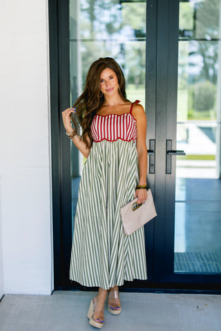 Over You Olive Striped Dress