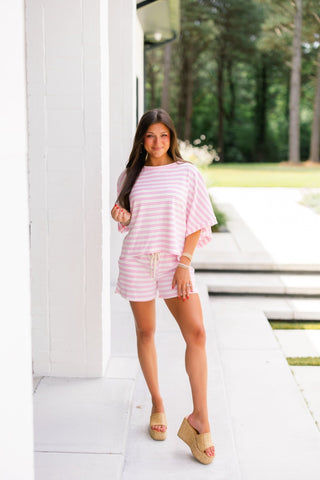 Pink Stripe French Terry Shorts Set - Instyle Boutique