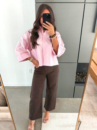 The Clean Girl Button Down Top-Baby Pink - Instyle Boutique