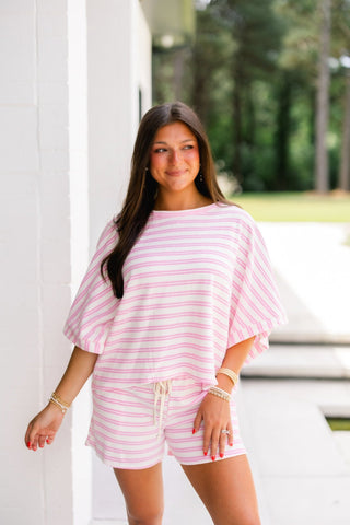 Pink Stripe French Terry Shorts Set - Instyle Boutique