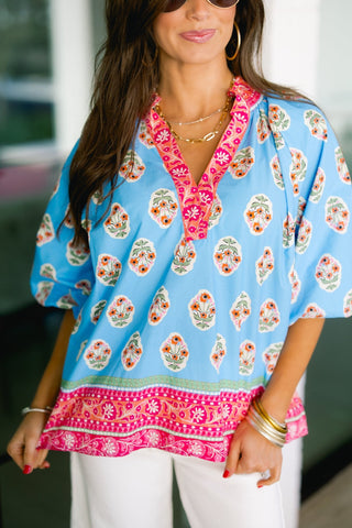 Lush Floral Blue Top - Instyle Boutique