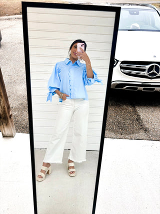 Sweet and Scalloped Chambray Top - Instyle Boutique
