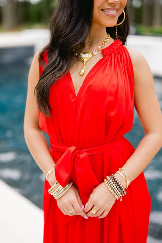 Red Halter Midi Dress
