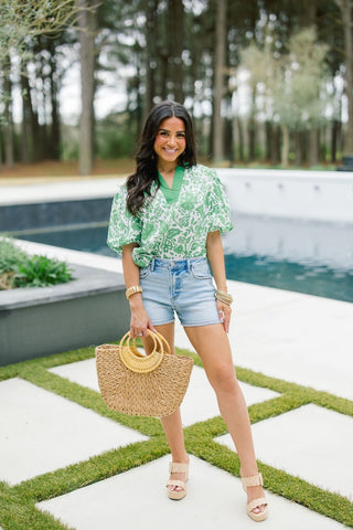 Botanical Breeze Puff Sleeve Top - Instyle Boutique