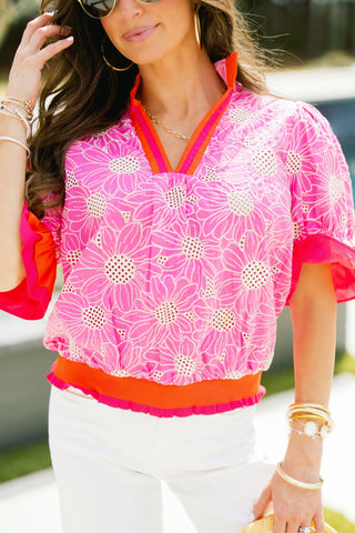 Daisy Bloom Ruffle Trim Top
