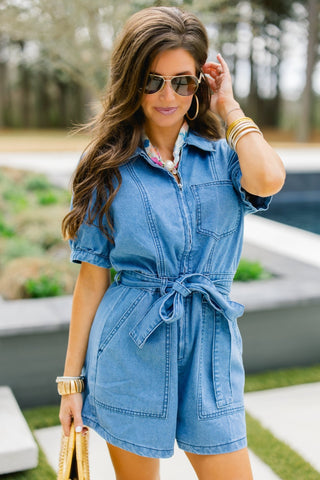 The Weekend Wanderer Denim Romper - Instyle Boutique
