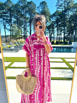Palm Breeze Magenta Midi Dress - Instyle Boutique