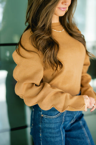 Mya Mocha Scalloped Sweater Top - Instyle Boutique