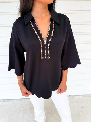 Wild Edge – Scallop Trim Collared Top - Instyle Boutique