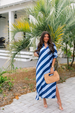 Baby Blue and Navy Striped Dress - Instyle Boutique